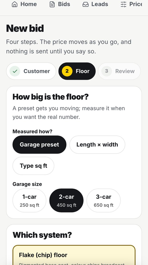 Pricing a job step by step, with the price to the customer updating as you go